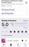 Ratings & Review az Apple podcast lejátszóján - írj véleményt a Bekapcsol, a magyar Linkedin podcastról 
